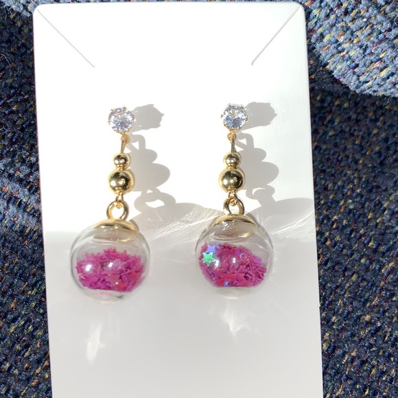 Hand Crafted Purple Drop Glass Ball Dangling Earrings - Picture 5 of 10